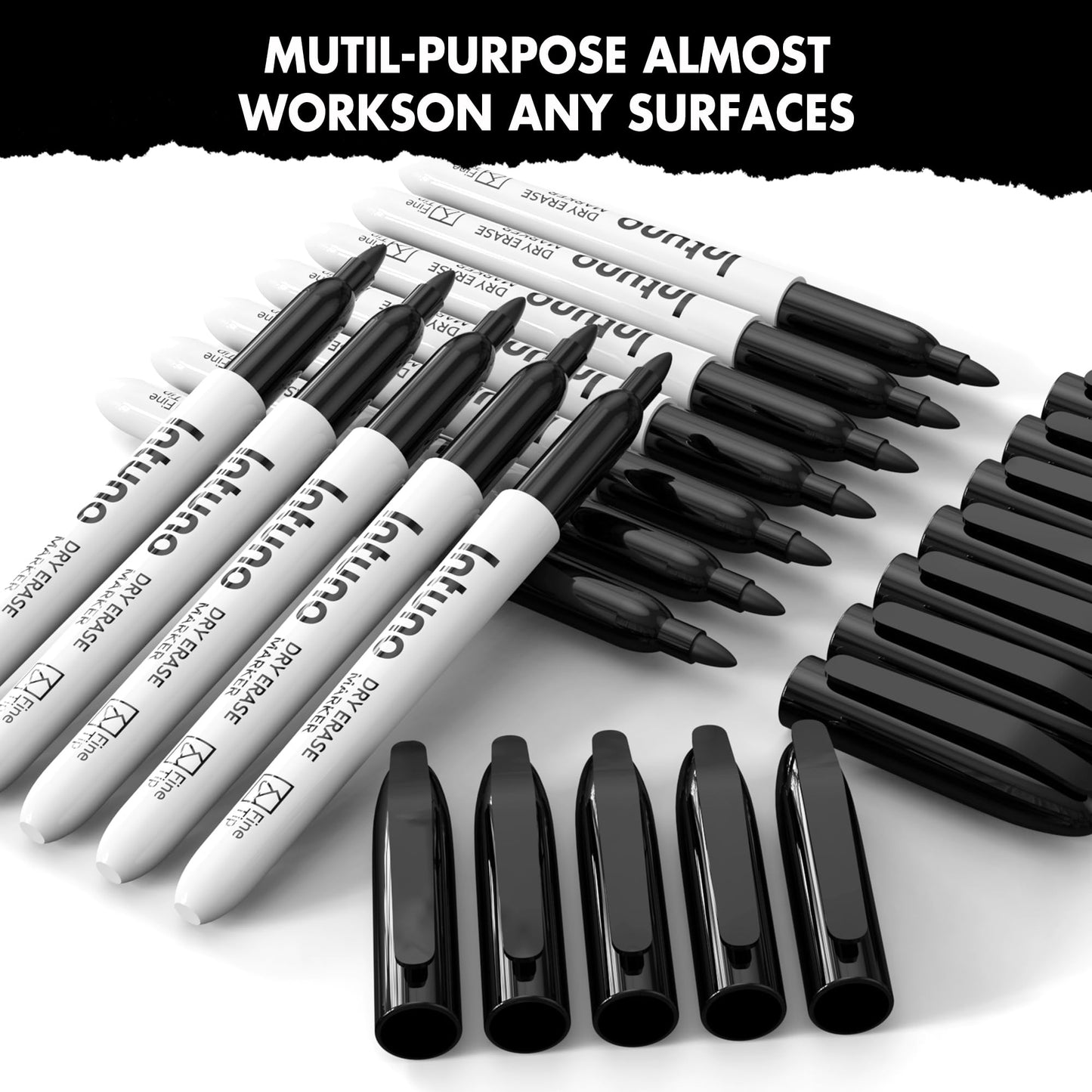 INTUNO Dry Erase Markers, 108 Count Black, Fine tip, Low-Odor, Perfect for Office, Teaching, Meeting, Presentation, Classroom, Home
