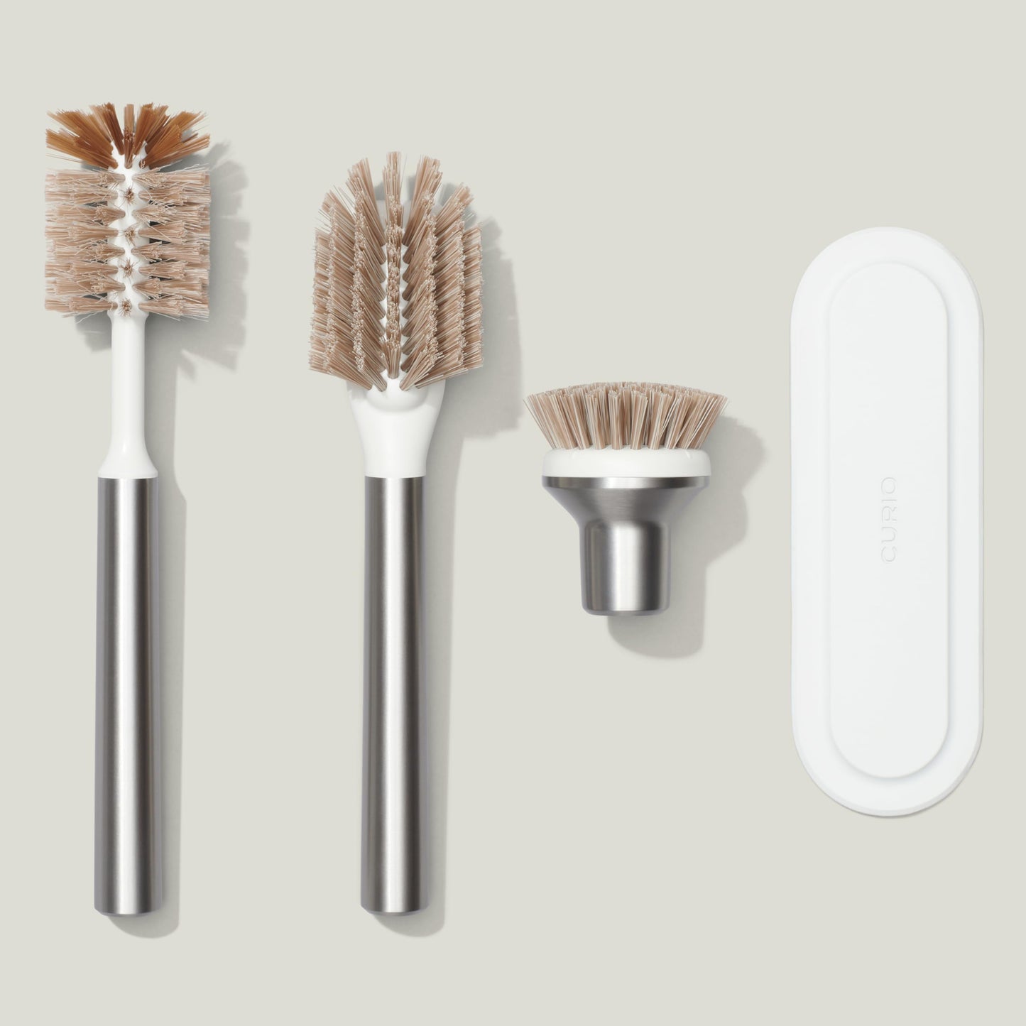 Curio Home Goods Ionic Brush Set, Magnetized to Stand Upright, Stainless Steel with Replaceable Heads, Silver