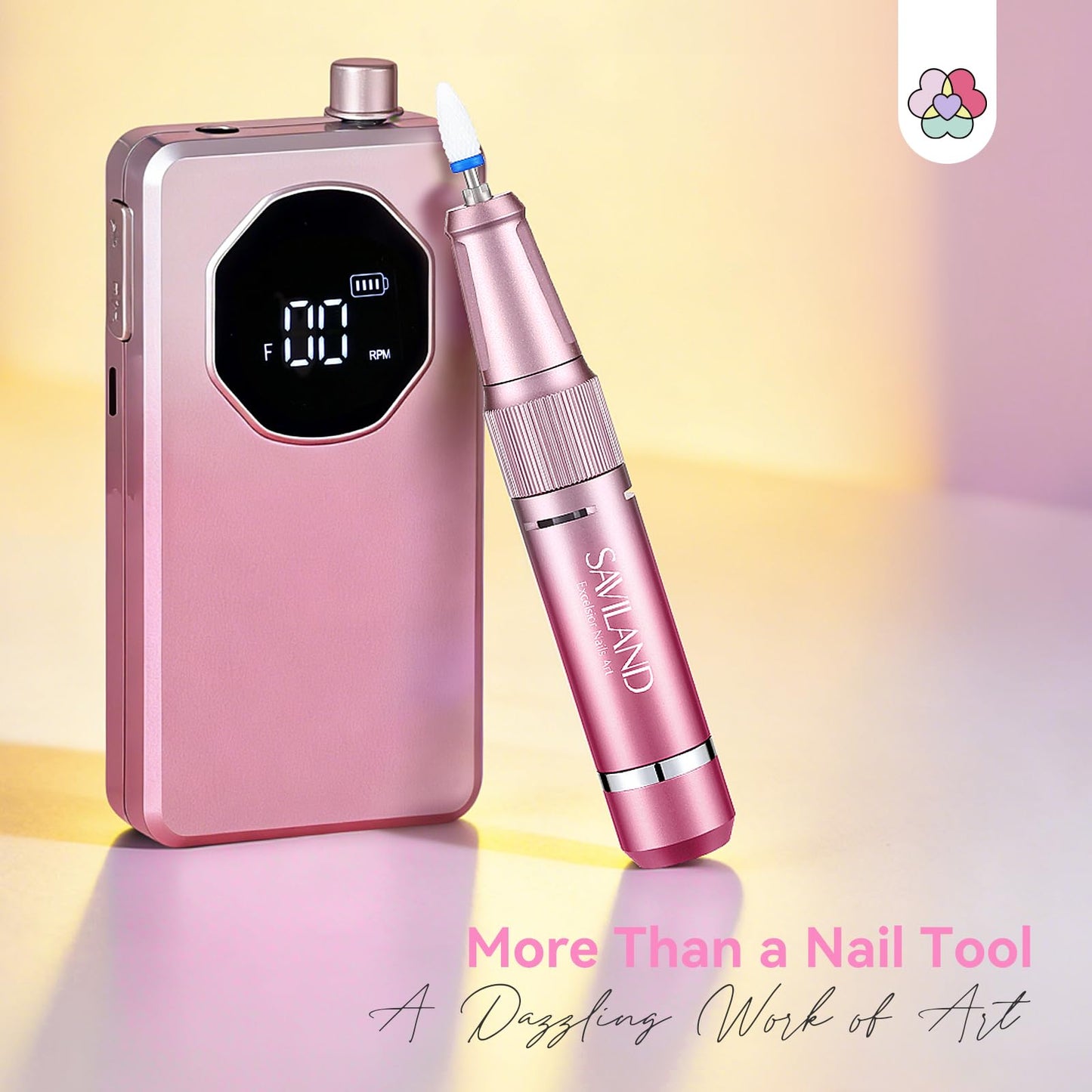 SAVILAND 2026 Electric Nail Drill Professional: 40000RPM 30-Second Removal & All-Day Runtime, Nail File with LED Display & Complete Bits Set for Acrylic, Dip Nails, Salon & Home Use (Gradient Pink)