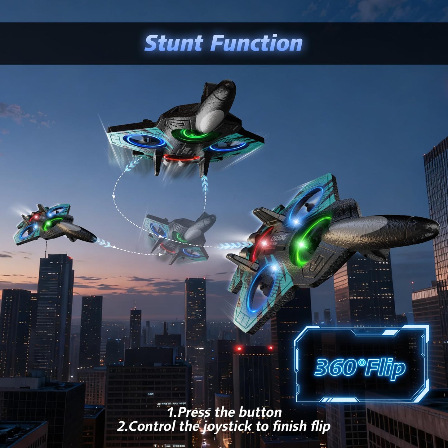 FUNPX Foam RC Airplane with Cool Led Light, 360° Flip and Headless Mode, Remote Control Airplane RC Plane for Kids Adults Aged 6+, RC Flying Toy for Kids, Birthday Gift