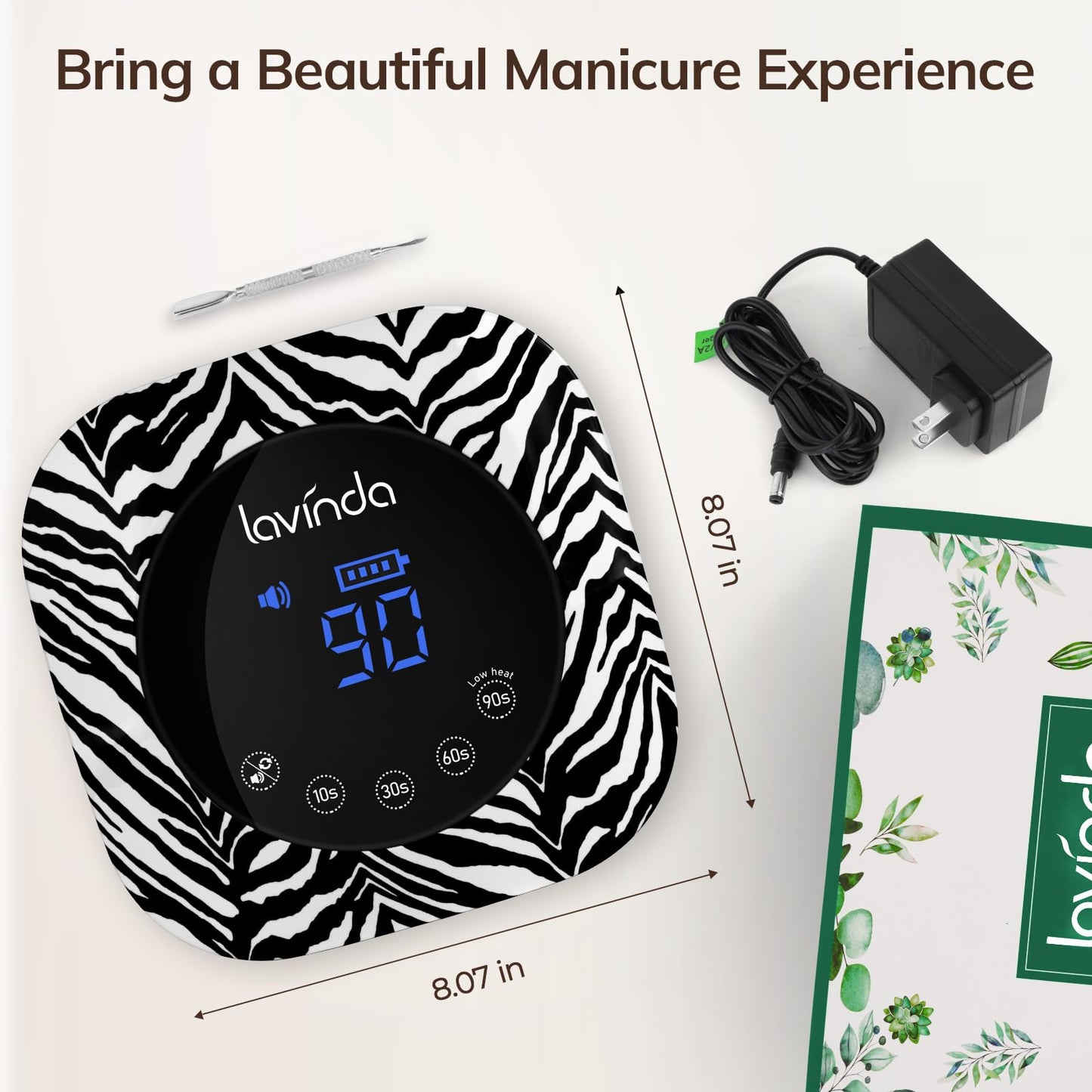 Lavinda UV Light for Gel Nails 54W UV Nail Lamp Cordless Rechargeable Nail Light with 4 Timer, 2X Faster Nail Polish Curing Lamp Nail Dryer for Salon Use-Zebra Pattern