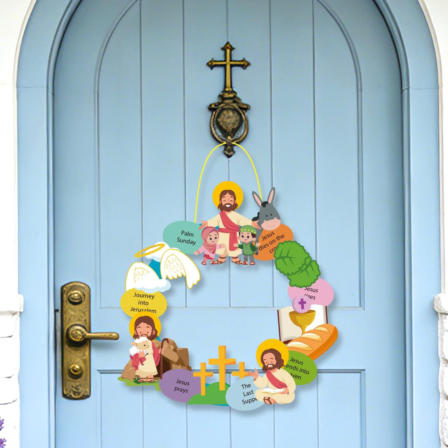 PAIVSUN 12Pcs Easter Wreath Craft Kits, DIY Holy Week Christian Wreath Hanging Ornaments, Make Your Own Religious Paper Arts Craft for Sunday Party Favors Home Activities Front Door Decor