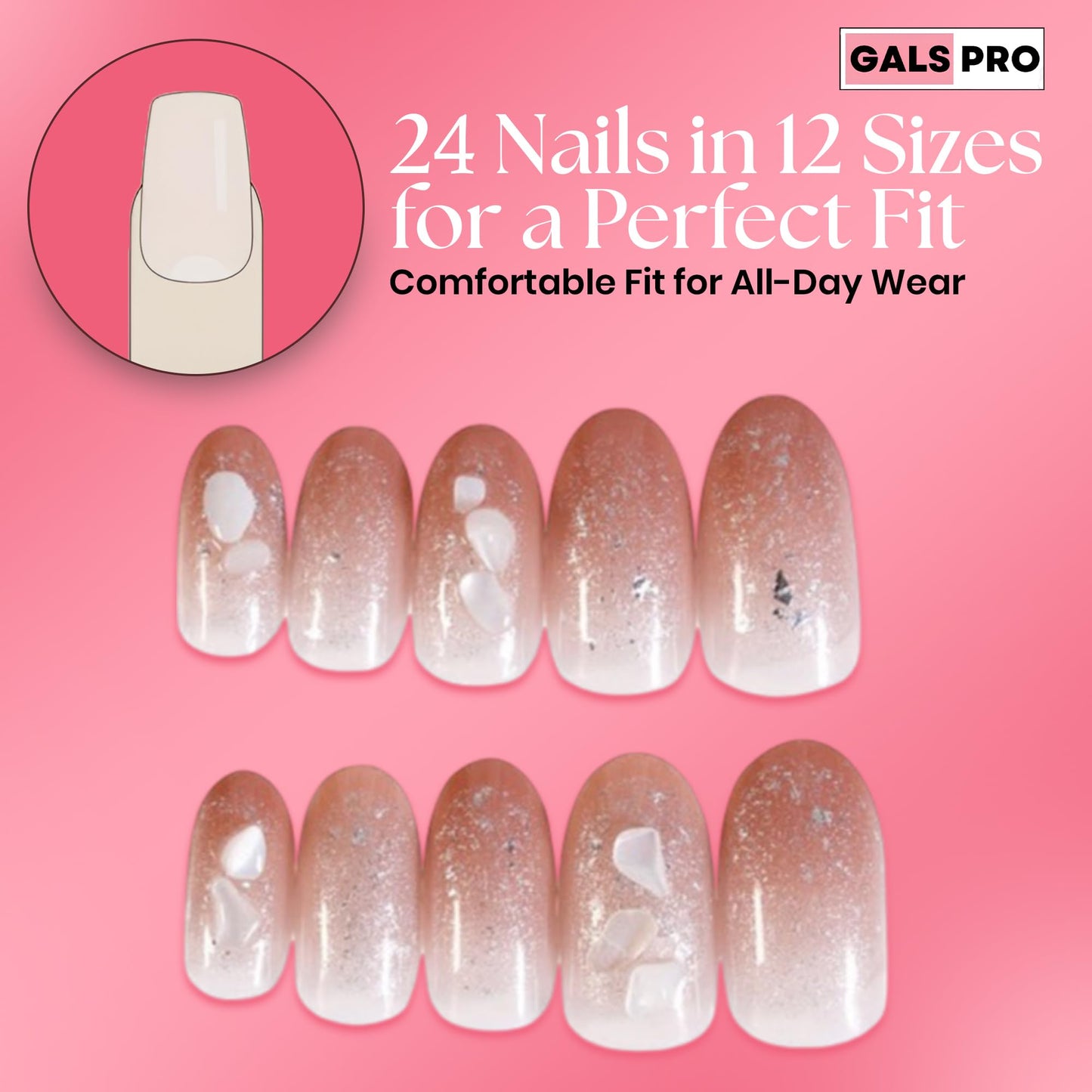 GALSPRO Short Press on Nails - Set of 24 Fake Nails with Designs in 12 Different Sizes for Perfect Fit, Cute False Nails Kit for Women with 0.07oz Nail Glue (COZYTOUCH OVAL SHAPE, Short)