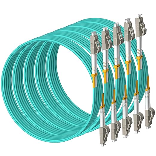 Fibergaga 5Pack-0.2M(7inch) OM3 LC to LC Fiber Patch Cable, Multimode 50/125µm 10G/40G, OD-2.0mm Fiber Optic Cable Duplex