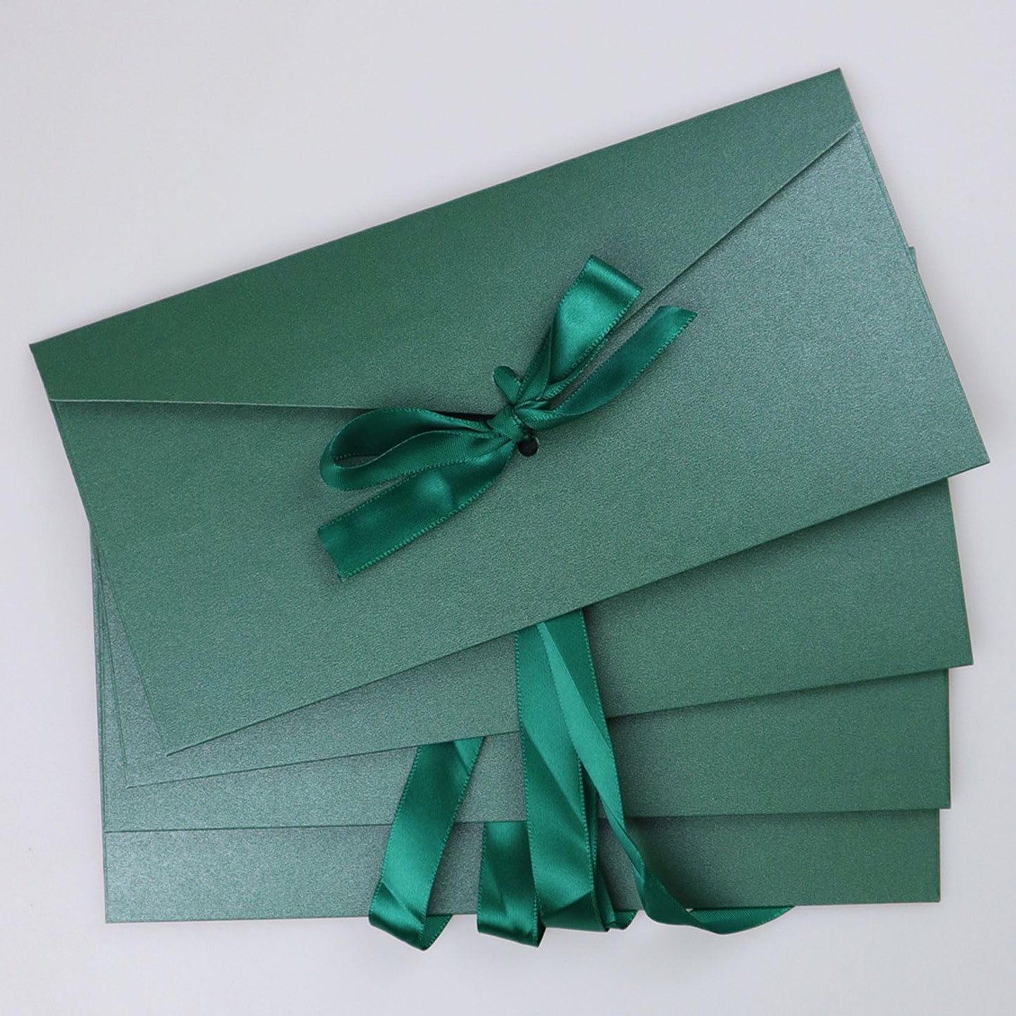 10 Pack Kraft Paper Envelopes with Ribbons, Invitation Envelopes for Festival and Party - Dark Green