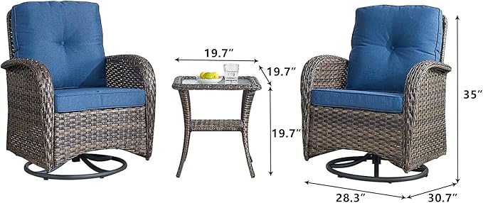 HUMMUH Outdoor Patio Furniture 7-Piece All-Weather PE Wicker Outdoor Conversation Set-Patio Couch Swivel Rocker Chairs with Ottomans Coffee Tables for Backyard,Poolside,Deck