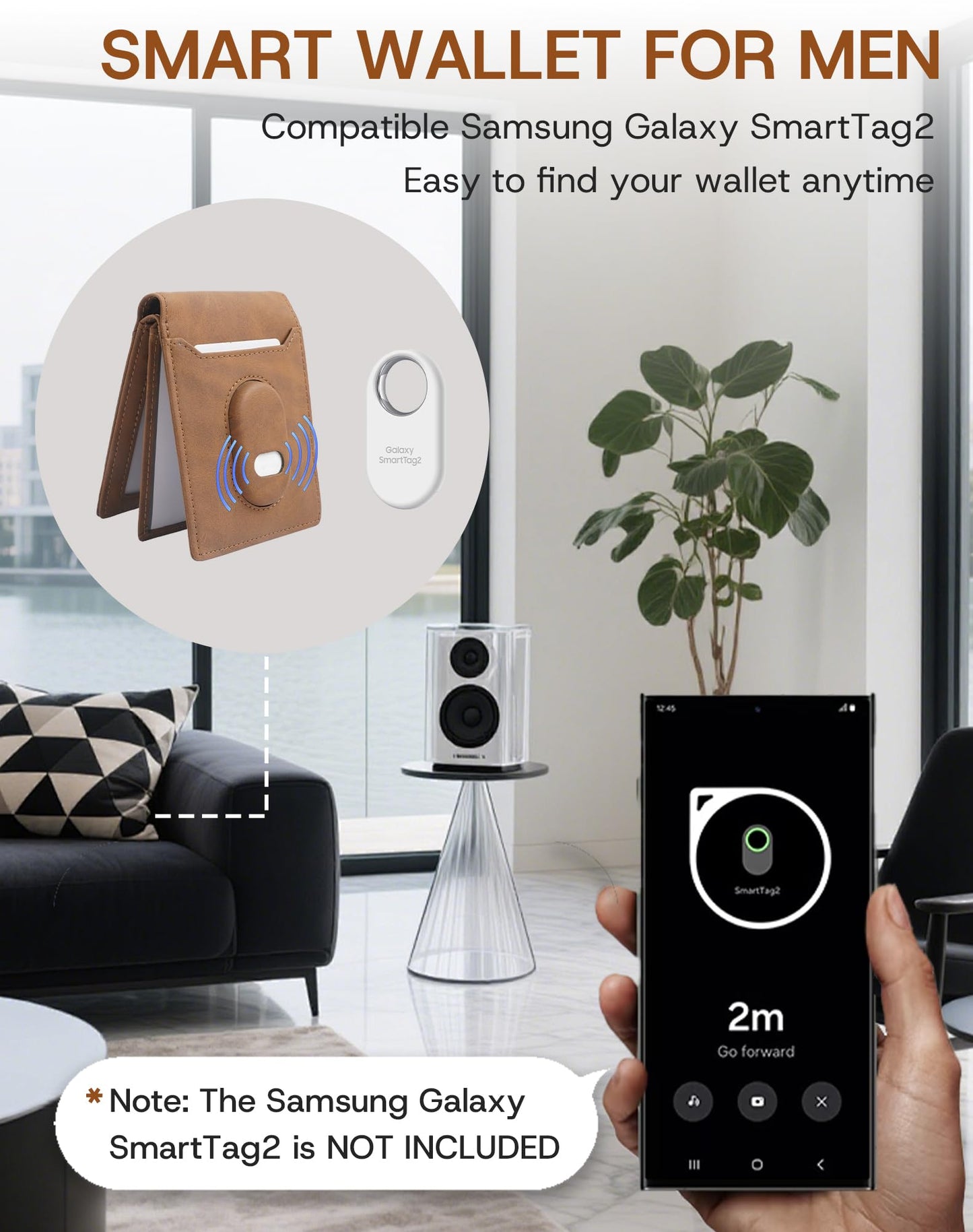 ÉtuiX Genuine Leather Wallet for Samsung Galaxy SmartTag2: Slim Wallet Compatible with Samsung Tracker Tag - RFID Blocking Bifold Wallet with Gift Box (NO TAG)