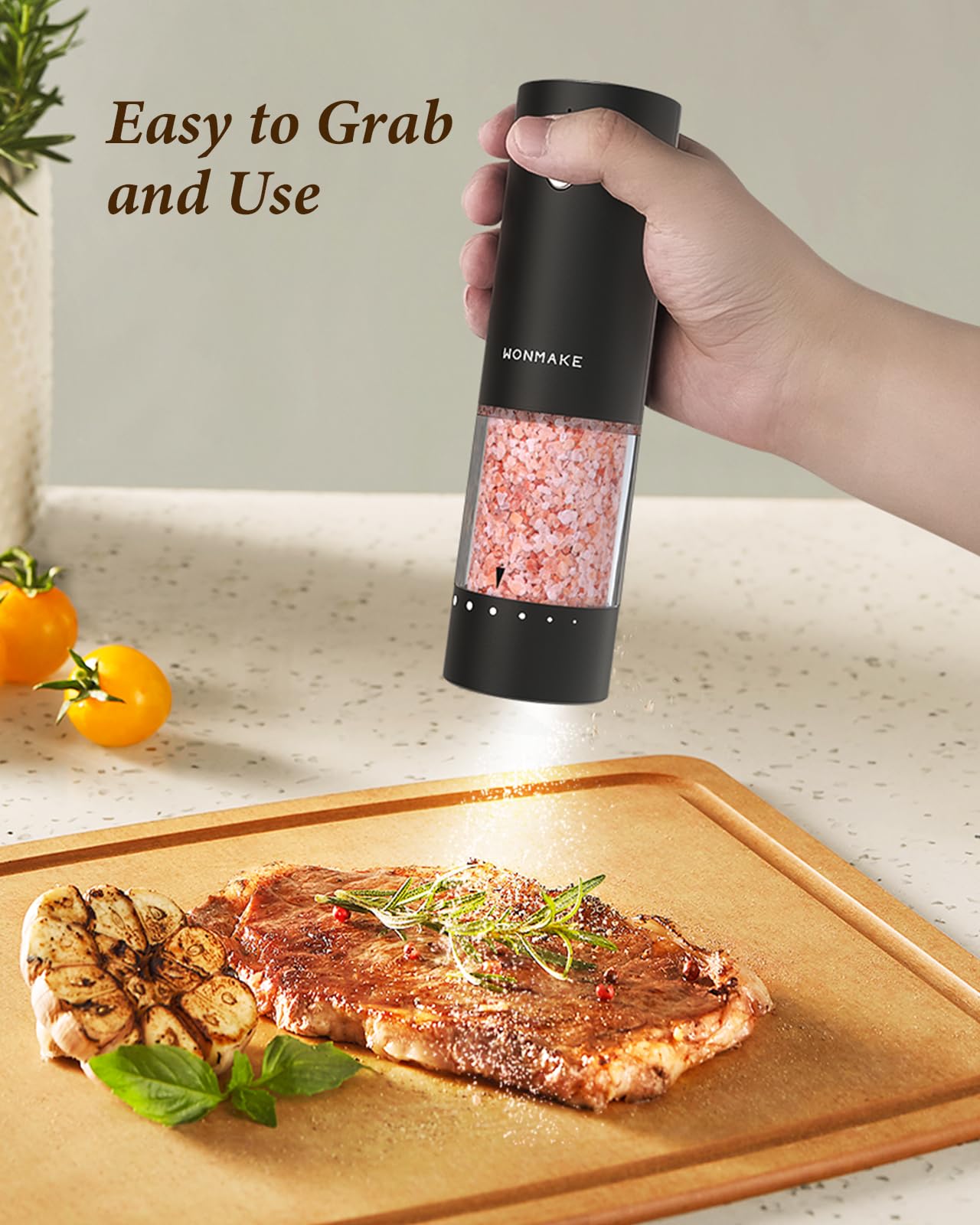 Electric Salt and Pepper Grinder Set - Automatic Refillable Salt and Pepper Grinders with Charging Base & LED Light, Adjustable Coarseness, One-handed Easy Operation, Ideal Kitchen Gadget