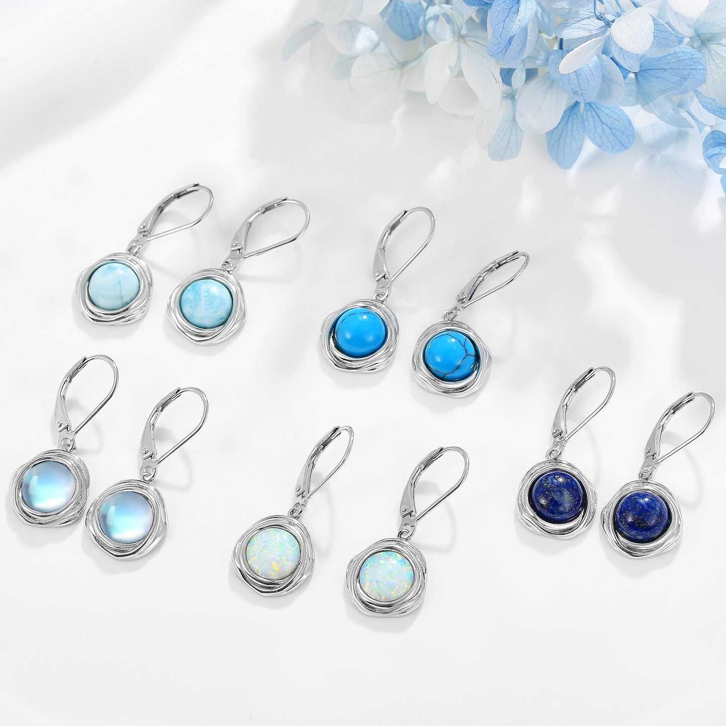 POPLYKE Larimar Dangle Earrings Sterling Silver Leverback Earrings