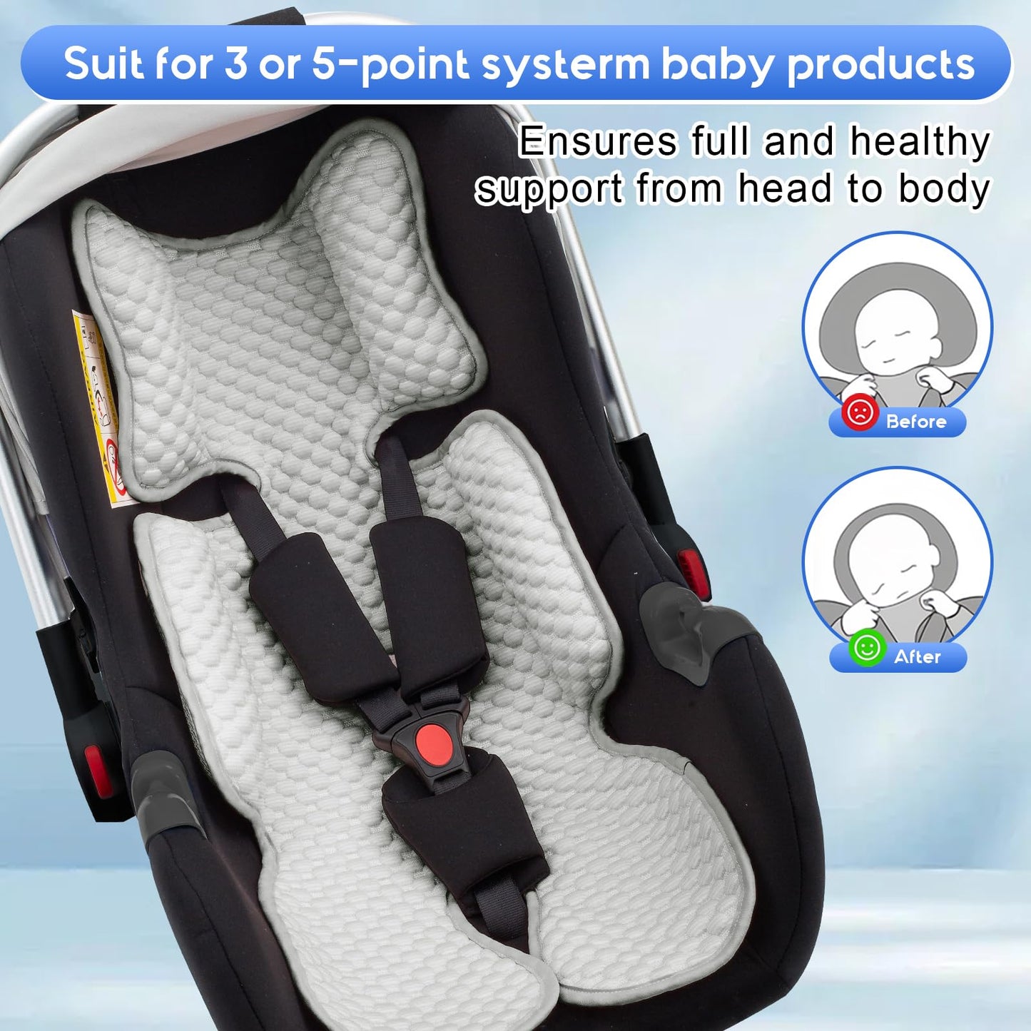 Kaseeous Car Seat Cooling Pad for Baby, Mink Dot Car Seat Cooler Mat for Girls Boys, Stroller Cooling Pad with 3D Breathable Mesh, Multifunctional Infant Carseat Cooling Insert Liner for Summer