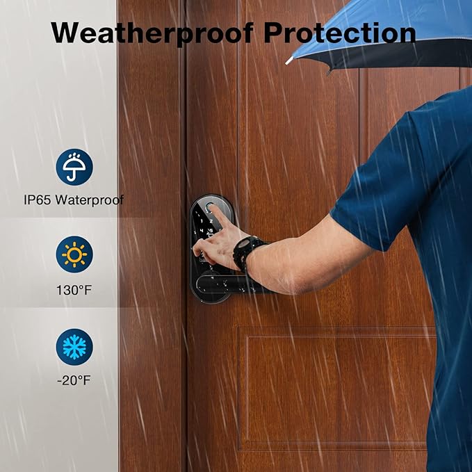 GEONFINO Smart Door Lock 6-in-1 Fingerprint Door Lock with Anti-Peeping, Black Keyless Door Lock with Biometric Handle for Home