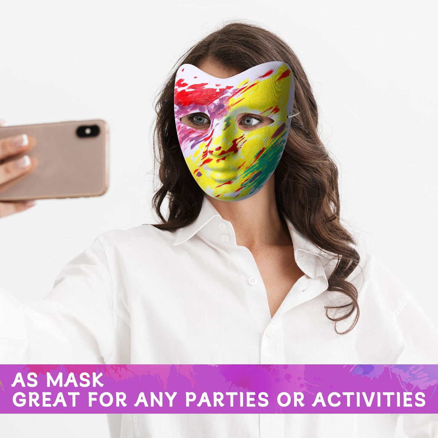 Sumind 50 Pcs White Paper Mache Mask Craft DIY Blank Paintable Costume Full Face Plain Mask for Decoration Cosplay Party Halloween