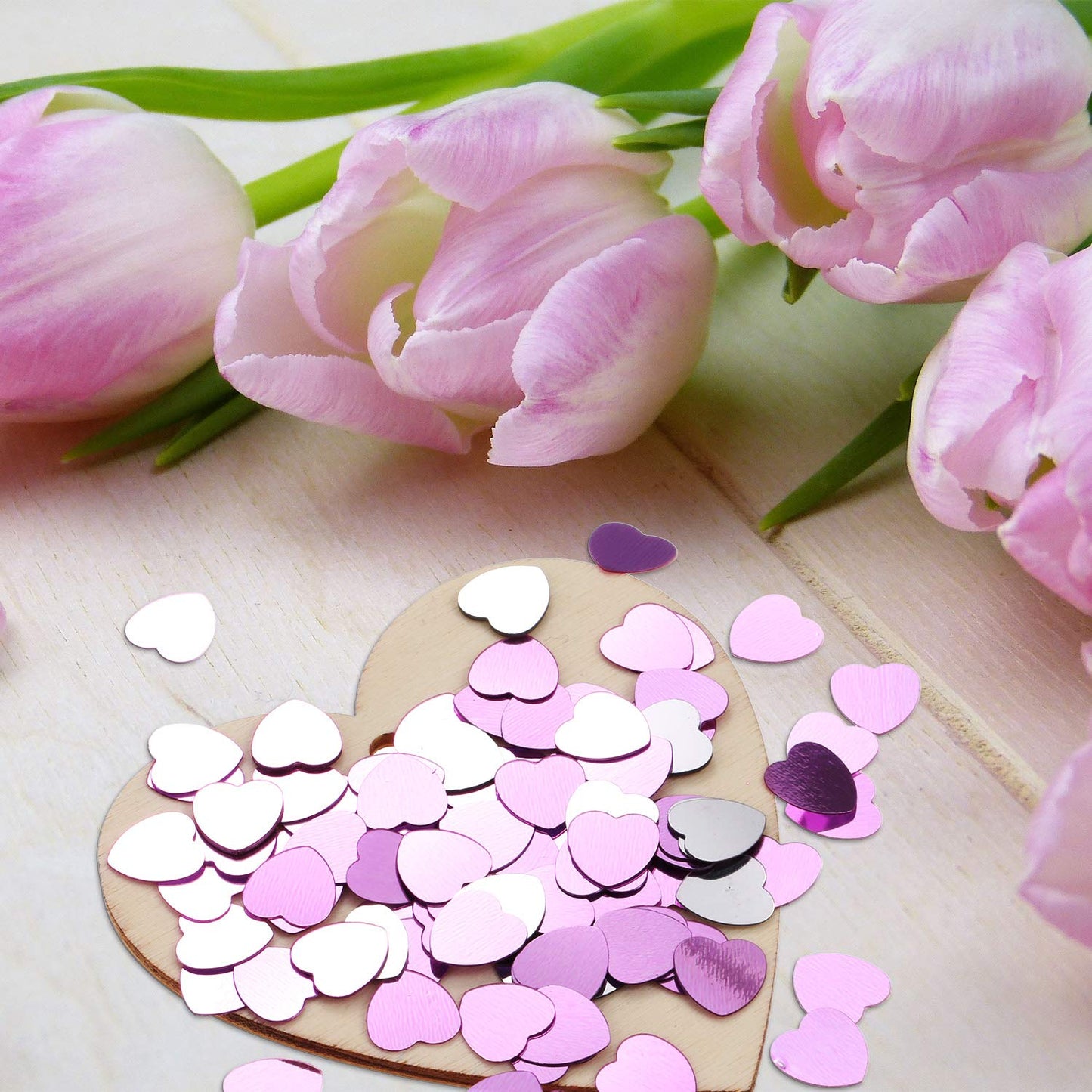 Tatuo 100 Gram Metallic Heart Confetti Heart Sequins for Valentine‘s Day Wedding Craft Party Favor, 3 Colors, 10 mm