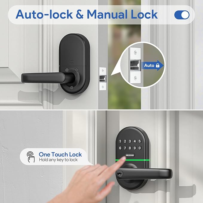 Keypad Door Lock with Handle: Keyless Entry Smart Lock for Front Door, NICE DIGI Electronic Digital Door Lock, Easy Installation