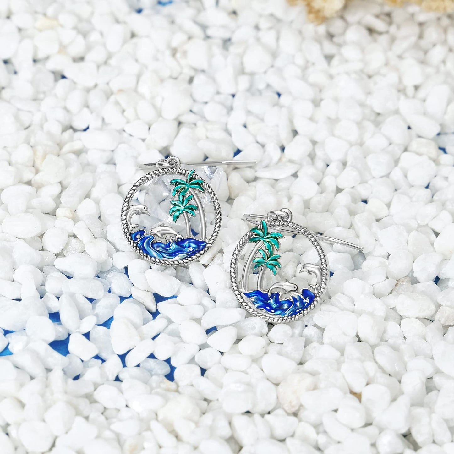 PROESS Dolphin Earrings Sterling Silver Palm Tree Earrings Ocean Wave Jewelry Gift For Women
