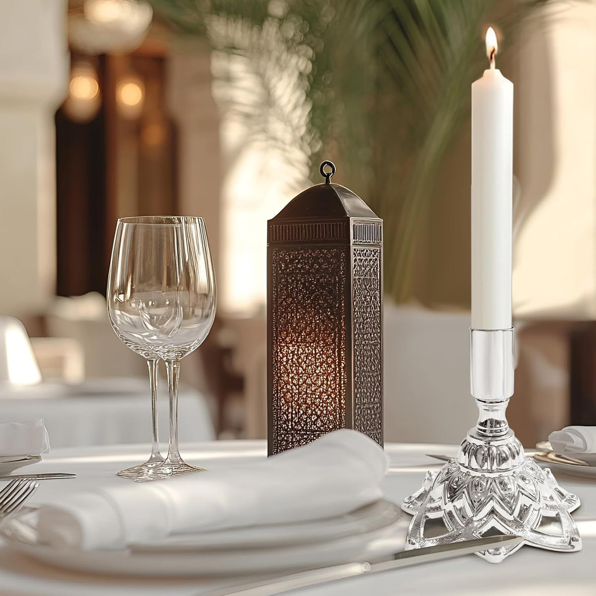 Candlestick Holders,Taper Candle Holder for Candlesticks Silver Plated Candle Metal Stick Candle Holders for Fireplace,Party, Dining,Wedding Decor,Fits 3/4 inch Thick Candle(Set of 2Pcs)