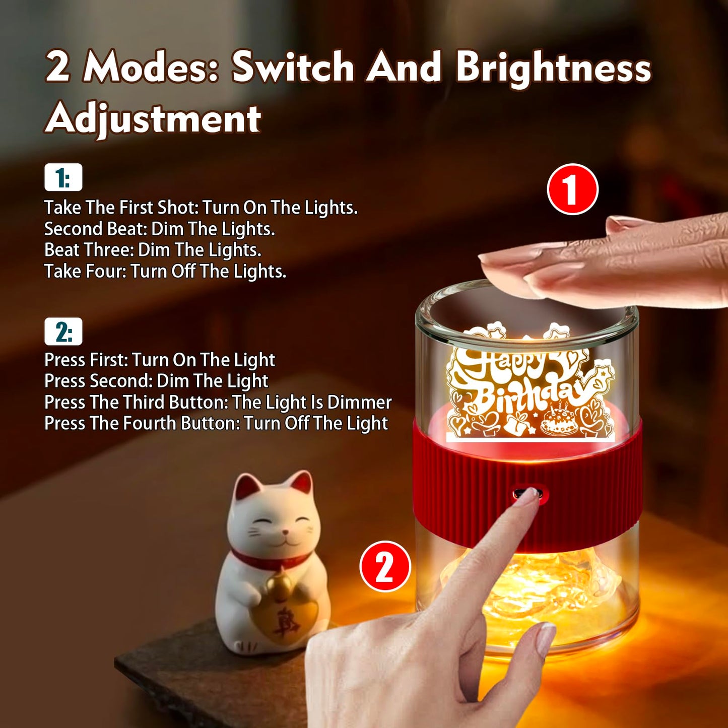 PARYRAY Happy Birthday Light for Table 3D Rose Flip LED Night Lights Color Changing Dimmable USB-C Input Rechargeable Touch Control Birthday Gift Lamps for Women Wife Mom Daughter