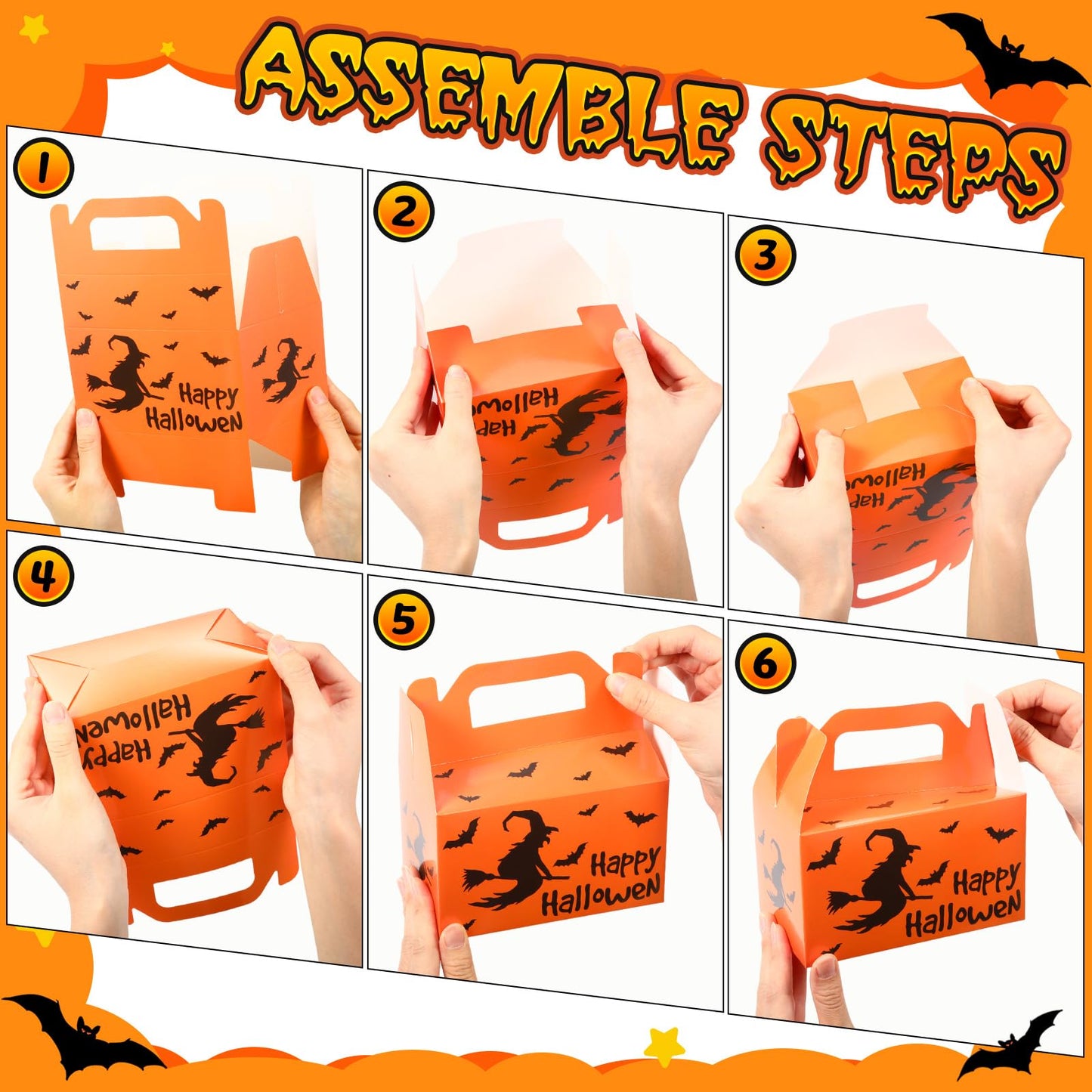 ReliThick 80 Pack Halloween Treat Box with Cellophane Bags Trick or Treat Goodie Cookie Candy Boxes for Treats Pumpkin Halloween Bag for Party