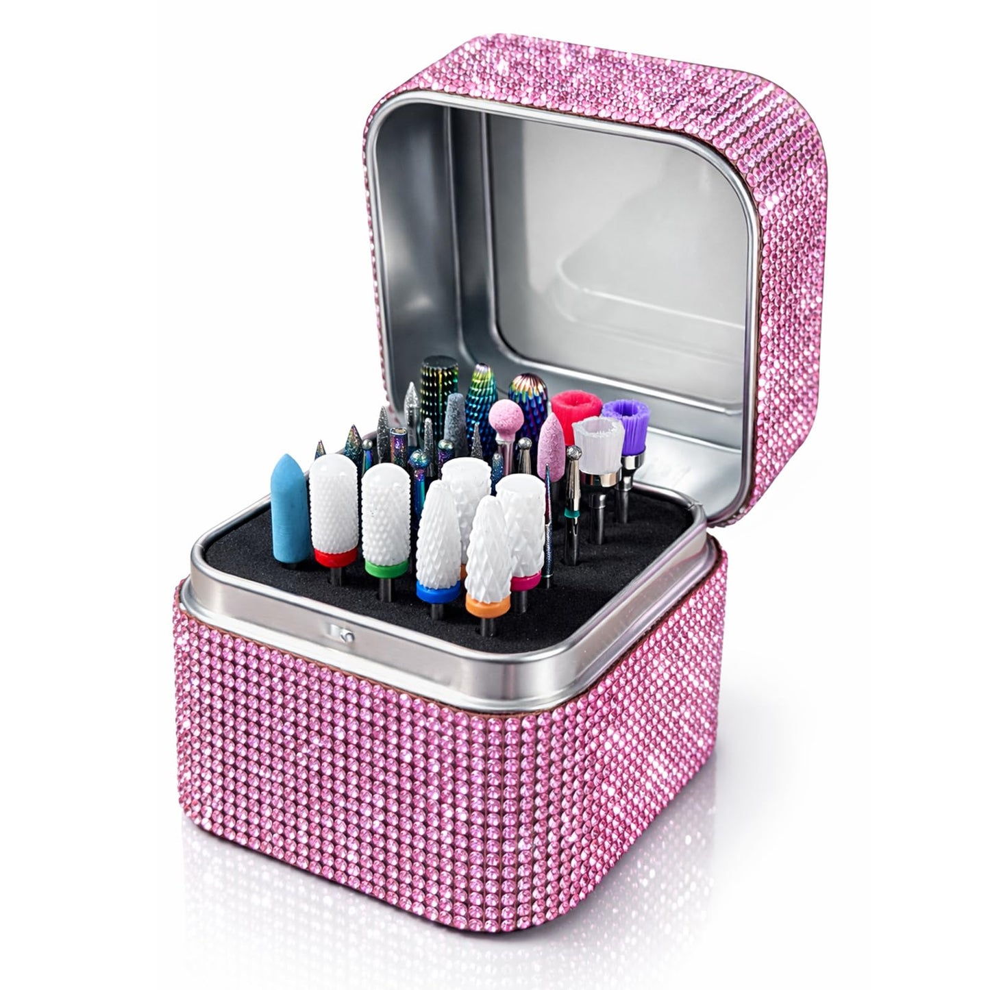 Nail Drill Bits Set with Storage Case: 30pcs 3/32 Inch Carbide Diamond Ceramic Professional Salon Kit for Acrylic Nails, Multi-Function for Women Nail Artists Manicure Pedicure (Pink)