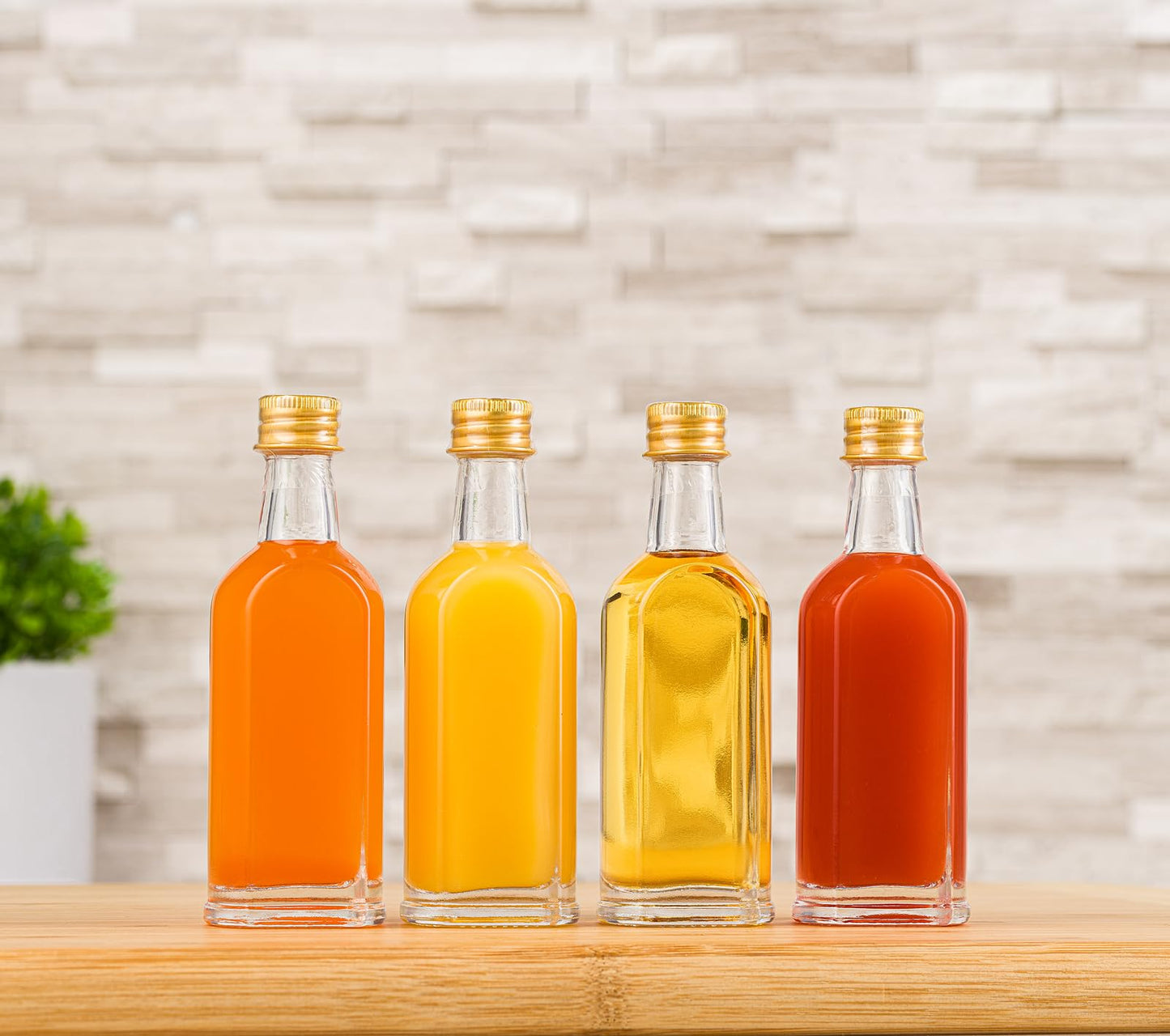 PELLAH GOODS 50 ml (1.7oz) Mini Small Glass Bottles With Leak Proof Gold Caps, Aluminum Lids, 24 Pack, For Liquor Wine Alcohol Ginger Shots Samples Decorative
