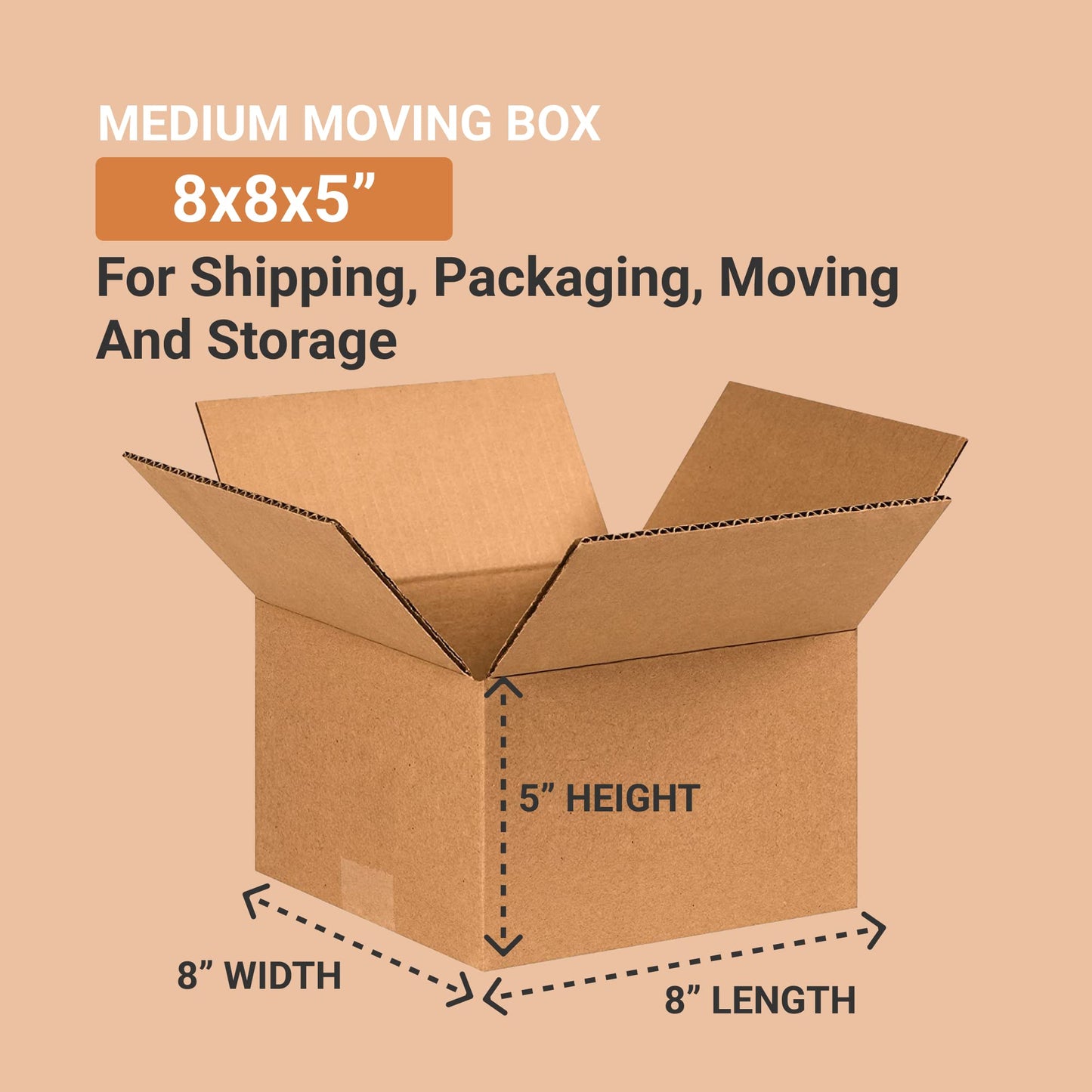 BOX USA Shipping Boxes 8"L x 8"W x 5"H, 25-Pack | Corrugated Cardboard Box for Packing, Moving and Storage 8x8x5 885