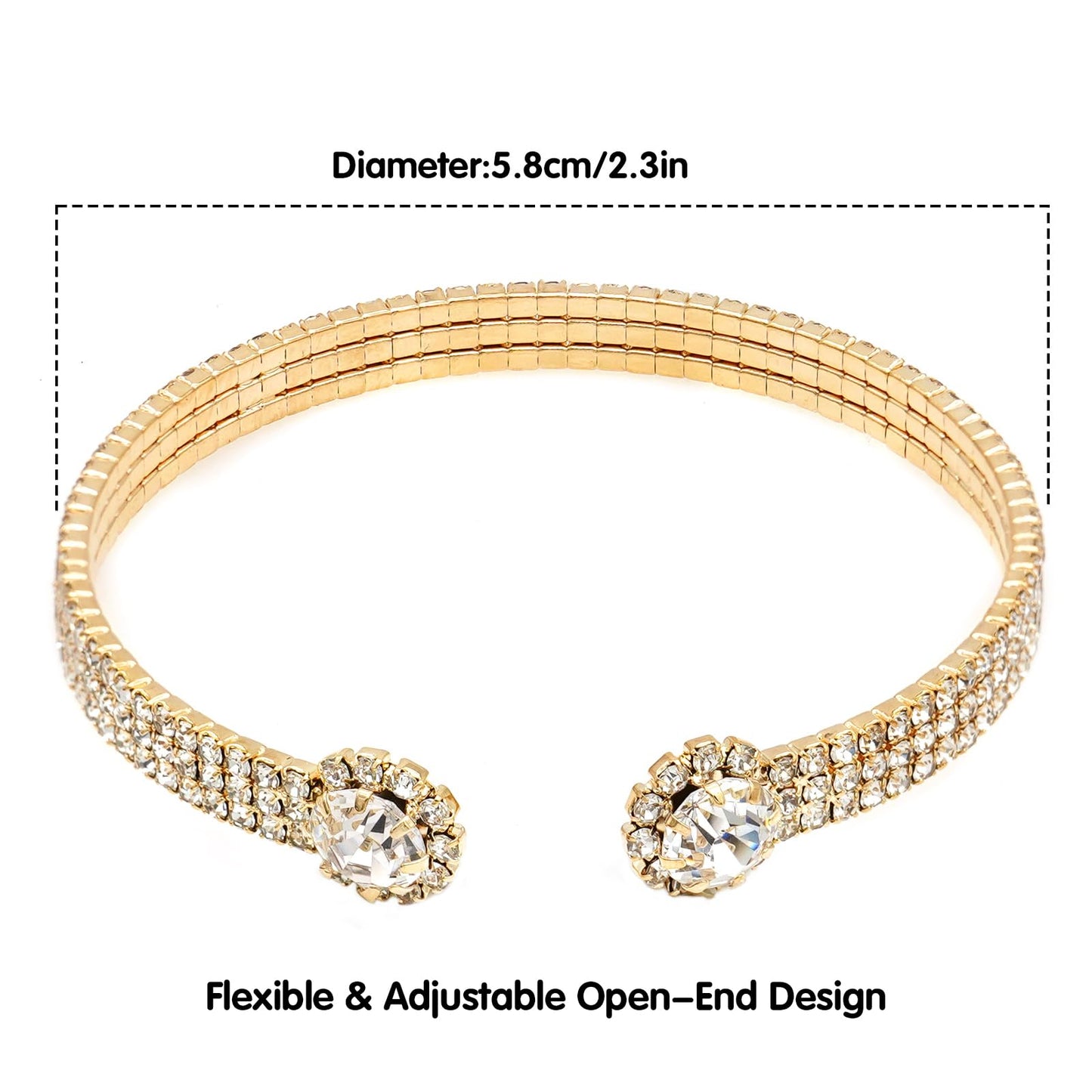 Tidefire Rhinestone Tennis Cuff Bracelet for Women Crystal Bridal Bangle for Prom Wedding Party Dating (1213 Gold)