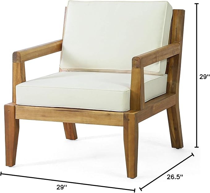 Christopher Knight Home Rossville Outdoor Club Chairs, Teak Finish + Beige