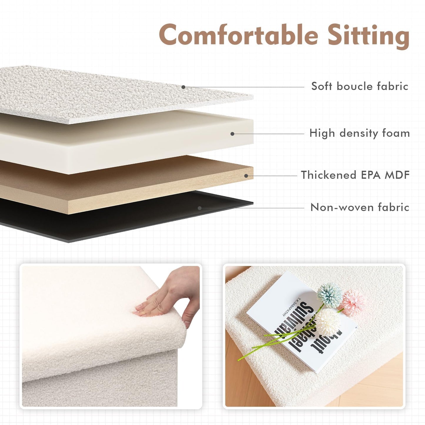 B FSOBEIIALEO Storage Ottoman Cube Small Sherpa Ottoman Foot Rest, Foldable Portable Boucle Ottomans, Faux Teddy Fur, Cream White 16.5"x12.6"x12.6"