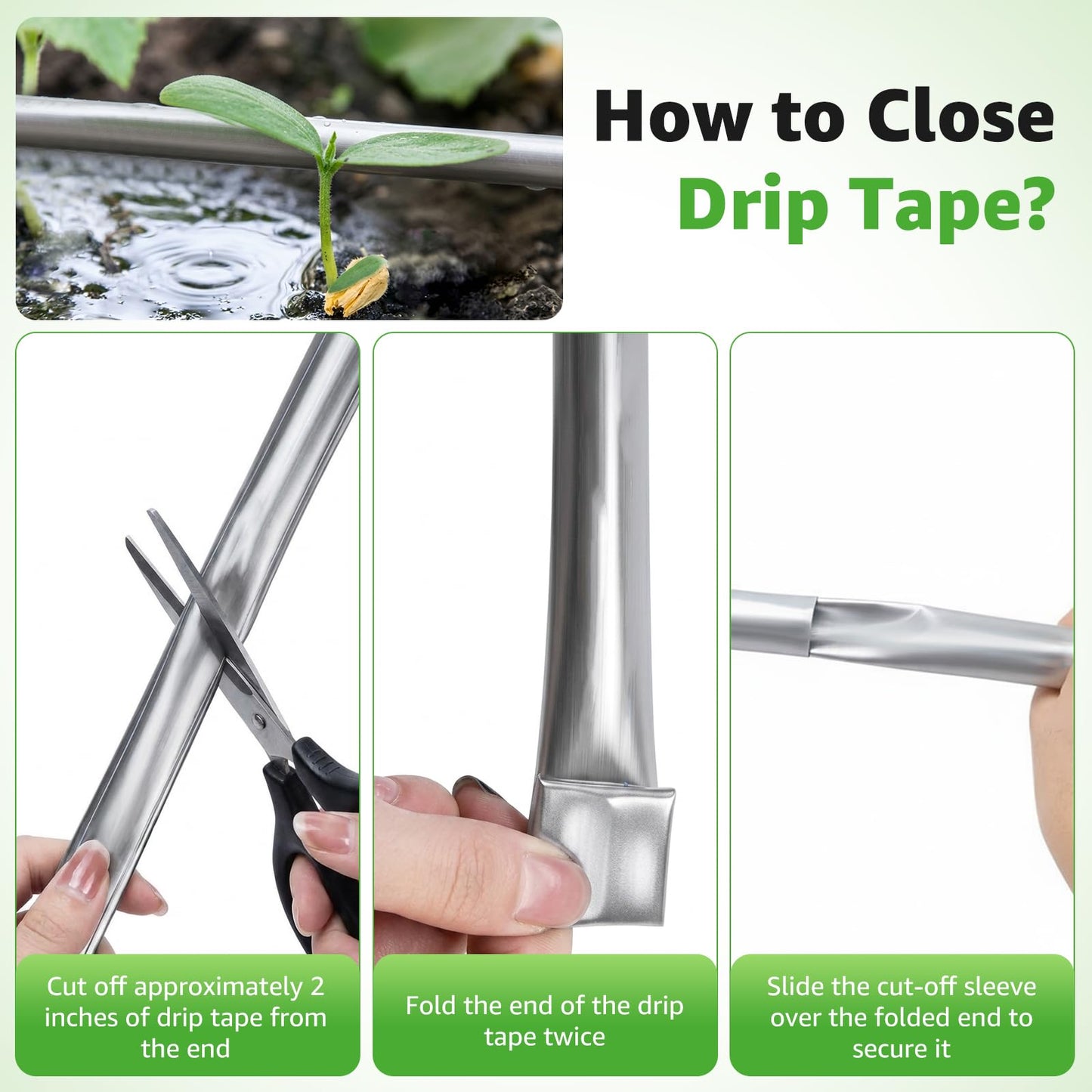 2000FT 5/8" Drip Tape Irrigation, 16 Mil Heavy Duty with 6" Emitter Spacing, Silver Reflective Drip Tape Resistant to Pecking & Biting, Heat-Safe for Seedlings, Ideal for Garden Farm Greenhouse Patio