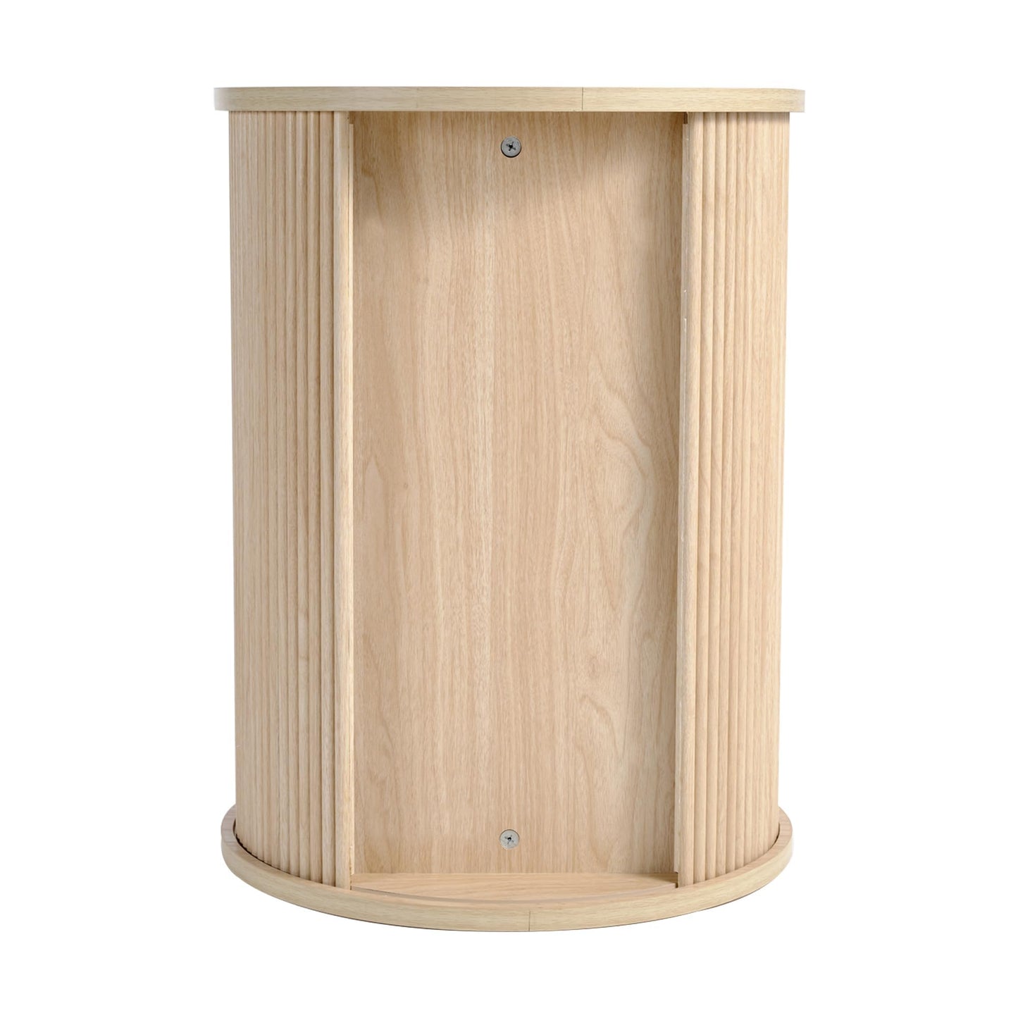 LINSY HOME Round End Table, Fluted Side Table with Sliding Tambour Door and Storage Shelf, Mid Century Modern Circular Nightstand for Bedroom, Wood Boho Tall Bedside Cabinet for Small Space, Walnut