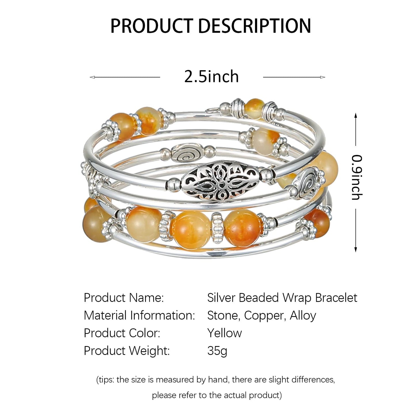 FULU AUTUMN Stackable Beaded Bracelets for Women Boho Wrap Silver Bracelet Layered Fashion Jewelry Gifts for Her(17-Yellow)