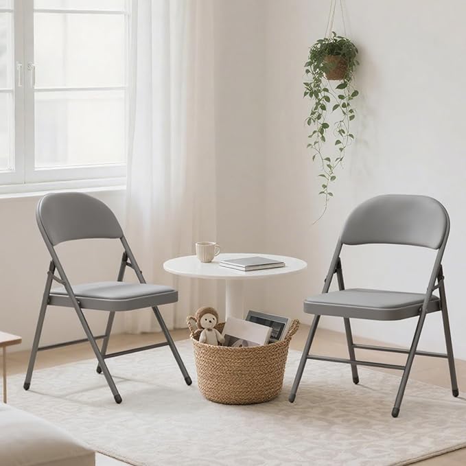 30 Pack Gray Folding Chairs with Padded Cushion for Outside, Portable Stackable Commercial Metal Foldable Chairs with Steel Frame for Home Events Office Wedding Party, 350lbs Capacity