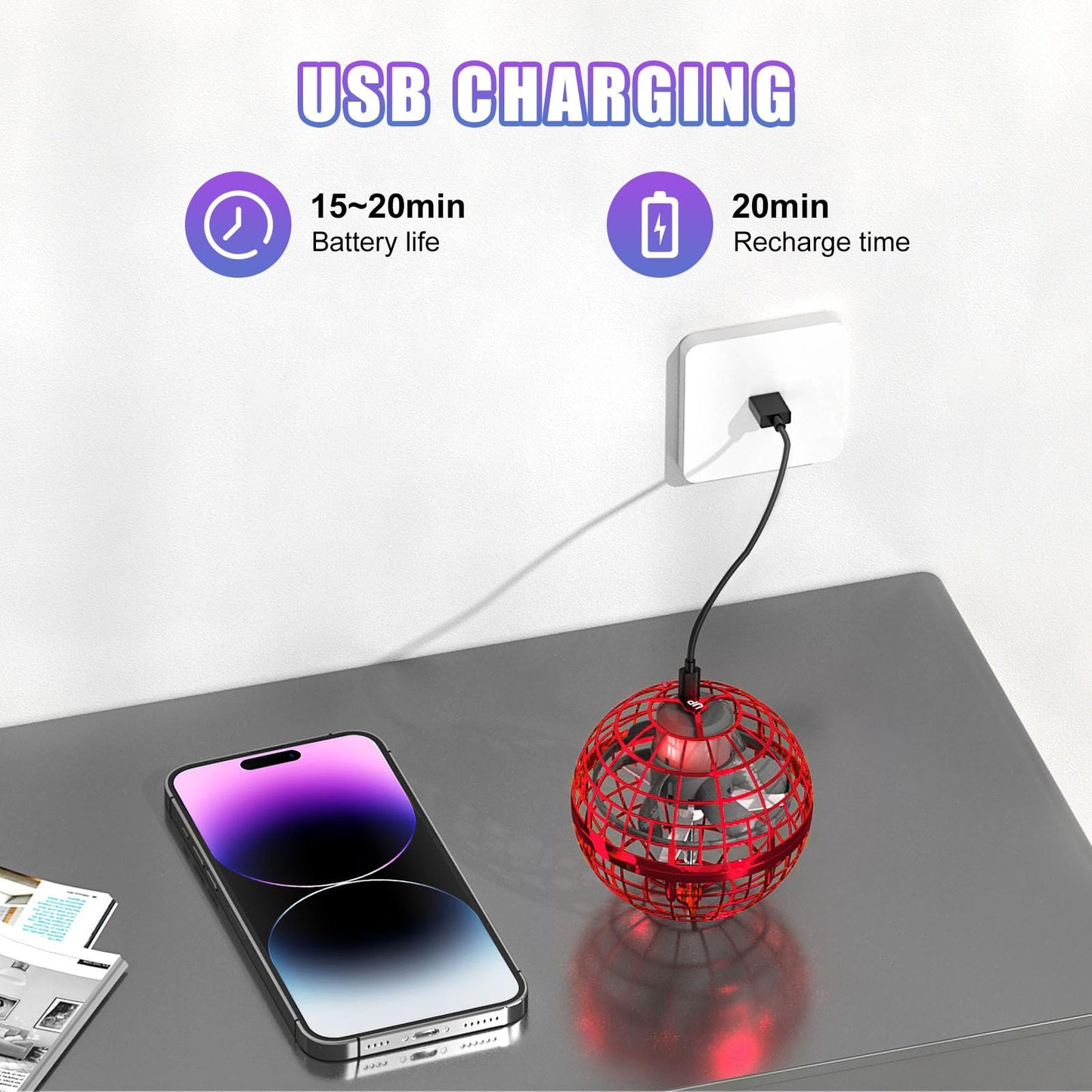XINHOME 2 Pcs Flying Orb Ball Toys(Blue+Red) Soaring Hover Boomerang Spinner Hand Controlled Mini Drone for Kids Adults Outdoor Indoor