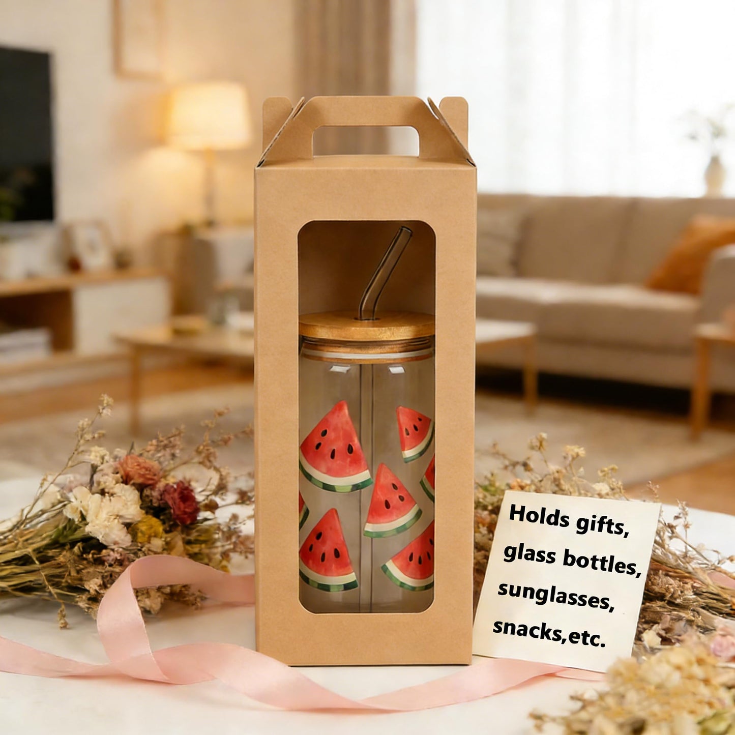 25Pcs Tumbler Gift boxes for glass cup with Handle for 16oz 18oz 20oz Sublimation Glass, Cup boxes for packaging 16oz,Drinking Cup Glasses Mug Can Blanks Tumbler Boxes with window for gifts(Brown)