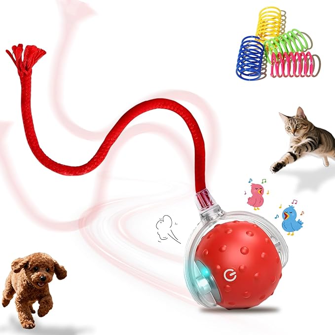 Interactive Cat Toys Ball for indoor Cats&Dog,Automatic Cat Toy with Smart Obstacle Avoidance,Bird Chirps & Auto Wake-Up,Includes 4 Cat Spiral Spring,Cat Enrichment Toys for Indoor Cats(Blue)