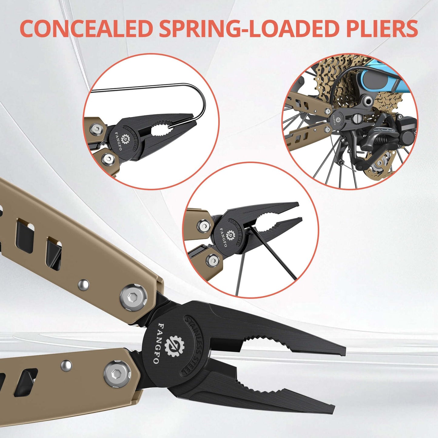 Multitool 17-in-1 Stainless Steel Multi Tool with Pocket Knife Needle Nose Pliers Bottle Opener Screwdriver Self-Locking Professional Multi-Tool for Outdoor Survival Gifts for Men(Brown)