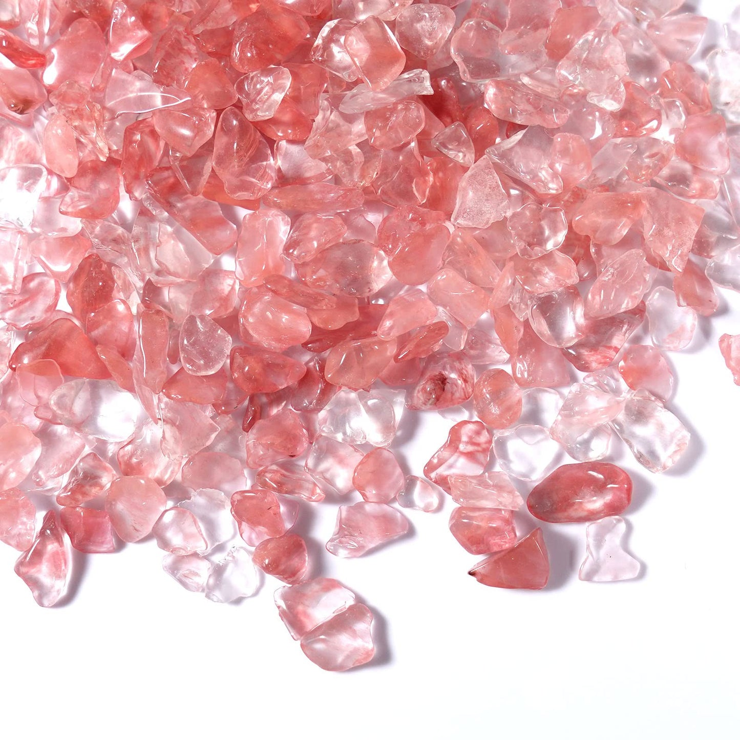 gemshan 2lb Cherry Quartz Chips Natural Crushed Crystal Chip Bulk 7mm-9mm Tumble Healing Crystal Stone for Aquarium Vase Plant Decoration Jewelry DIY