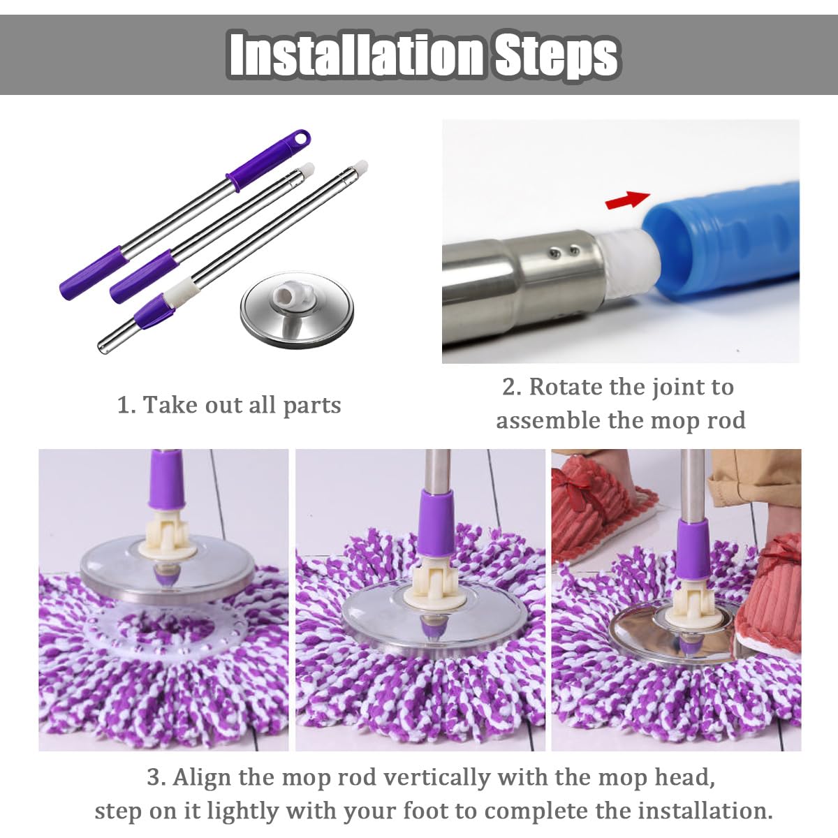 Extended Spin Mop Replacement Mop Handle (3 Count)
