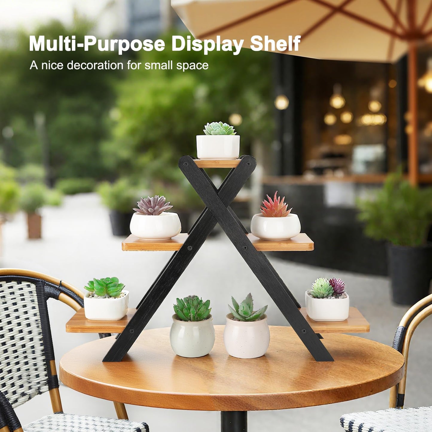 Jotsport Multi-Tier Bamboo Plant Stand for Mini Succulents Windowsill Plant Shelf Tabletop Kitchen Small Planter Pots Display Stand