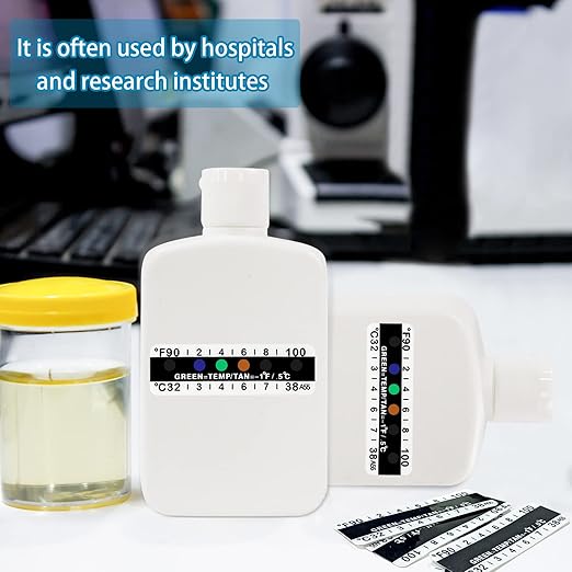 14 Pcs Urine Test Complete Kit Includes 2 White Portable Empty Bottles, 10 Adhesive Temperature Test Strips, Neoprene Bag and Hi-Stretch Hidden Leg Straps, Portable Travel Urine Test Bottle