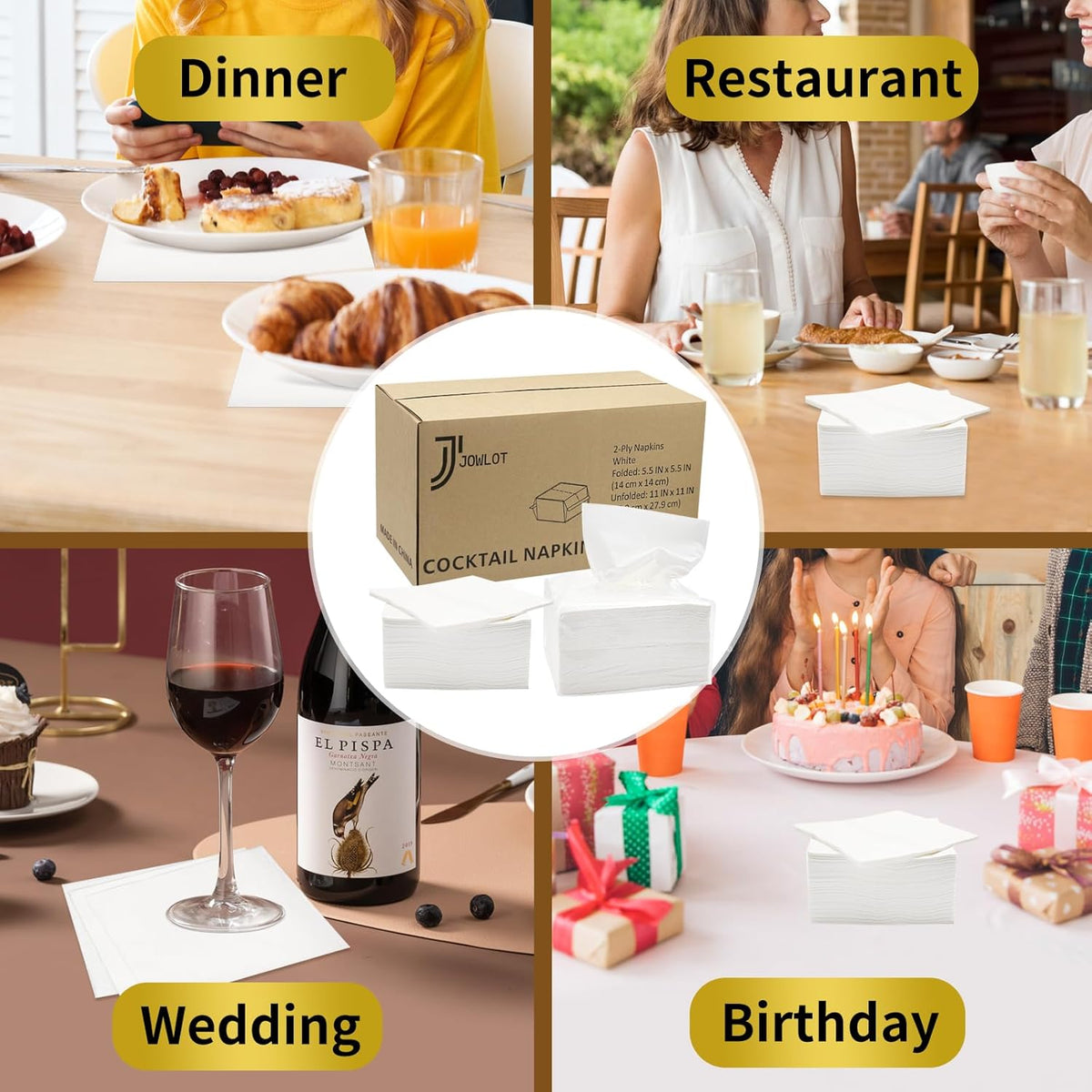 Cocktail Napkins - 400 Count 2-Ply White Disposable Napkins, 5.5x5.5 Inch Folded Beverage Napkins Paper for Dinner Wedding Bar Birthday Party and Everyday Use