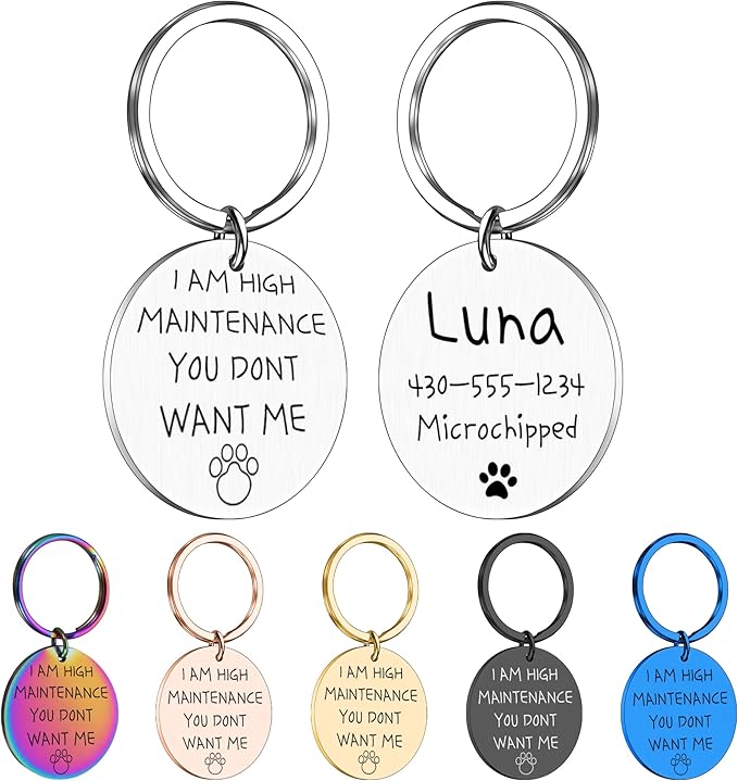 Kybkworm Funny Personalized Dog Tag, Customized Dog Collar with Name Tags Plate, Can You Call My Mom,Cute Pet Tag Keychain for Dogs Cats Owner, Pet Name Tags Double Sided Engraved (Type 3)