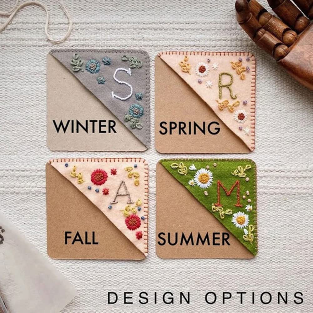 Personalized Hand Embroidered Corner Bookmark, 26 Letters Cute Flower Embroidered Corner Bookmark Embroidery Book Marker Clip for Book Lovers Bookmarks for Reading Lovers Meaningful GIF (Summer, T)