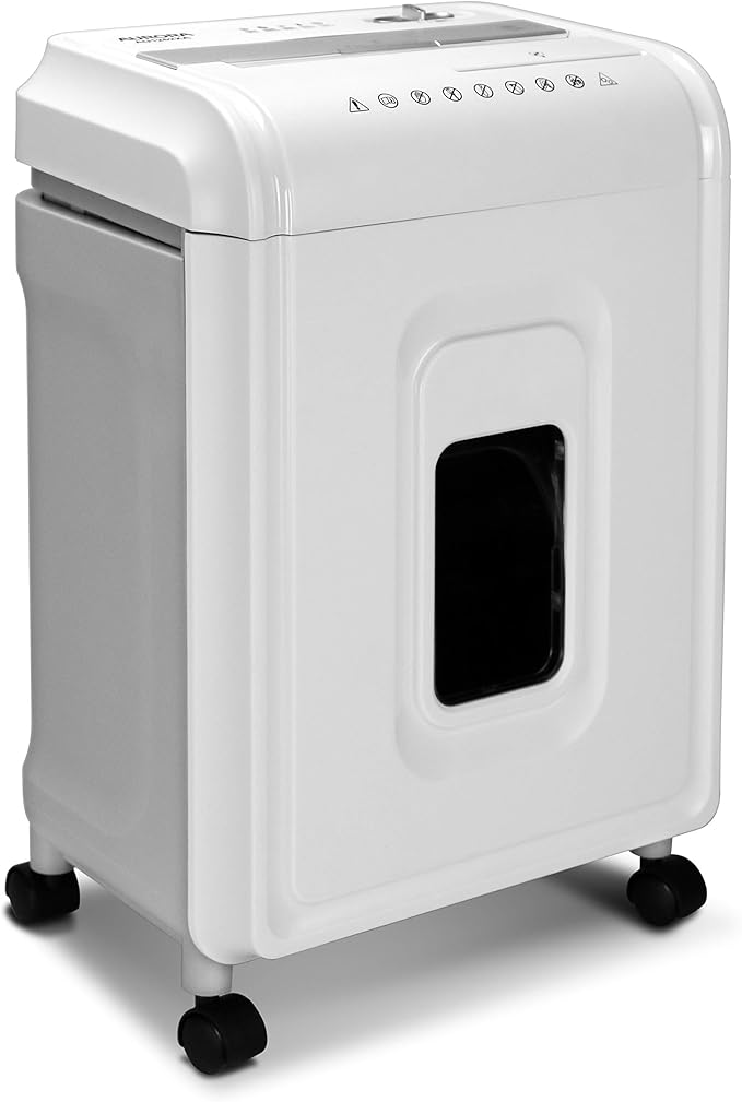 Aurora AU1262XA Anti-Jam 12-Sheet Crosscut Paper and CD/Credit Card Shredder, White/Gray