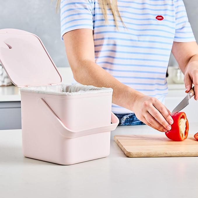 Kitchen Compost Bin – Countertop Food Waste Caddy with Easy Wipe Clean Interior – Made in the UK - 3.5L (0.9 gal.) (Dusty Pink)