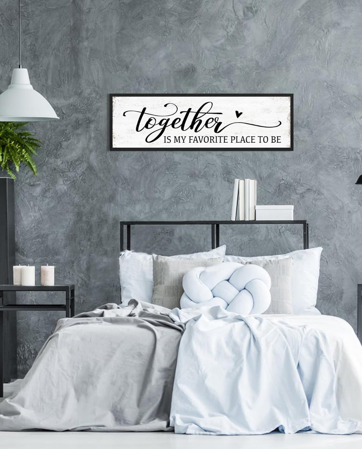 Together is My Favorite Place to Be Sign: Couples Bedroom Wall Decor Above Bed Modern Framed Farmhouse Rustic Family Signs Master Bedroom Wall Decor Hanging Wall Plaques with Sayings 12" x 40"