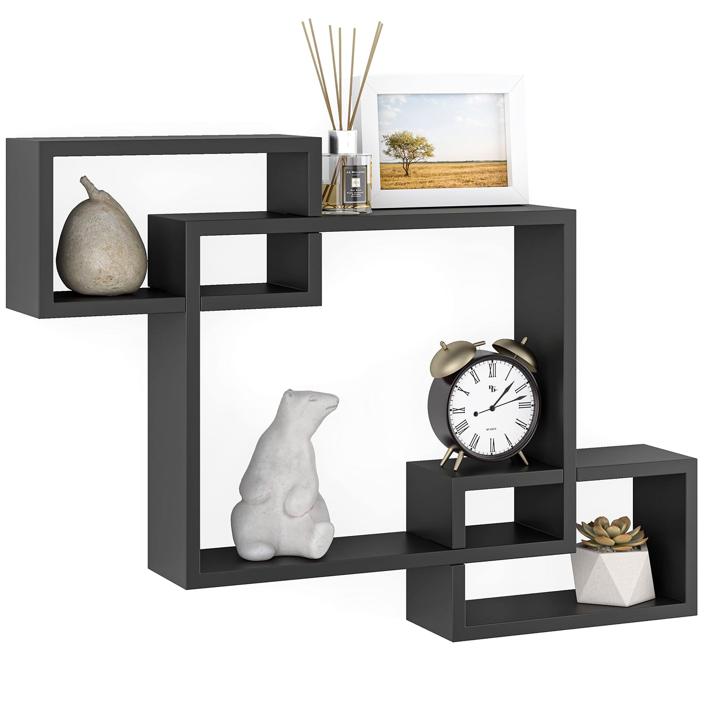 Ballucci Wooden Interweave Floating Wall Mounted Shelves, Horizontal and Vertical Display Storage Shelf for Living Room Bedroom Entryway Hallway Bathroom, 26" x 18", Black