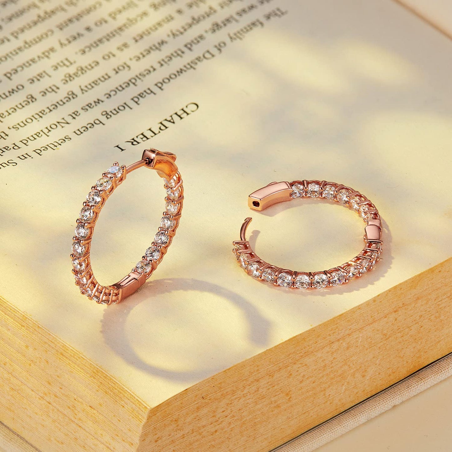 WOSTU Rose Gold Cubic Zirconia Hoop Earring - Hypoallergenic Copper Earring for Women for Special Occasions