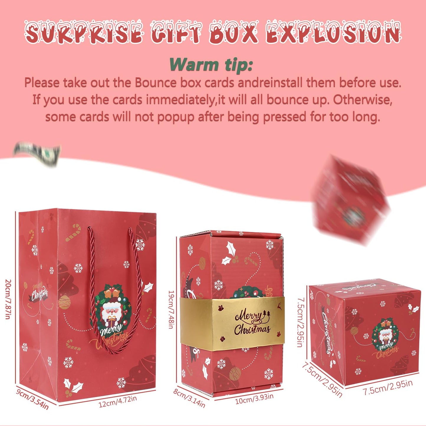 Surprise Gift Box Explosion for Money, Unique Folding Bouncing Red Envelope Gift Box with Confetti for Birthday Anniversary Valentine Proposal (12 Bounces)(Red)