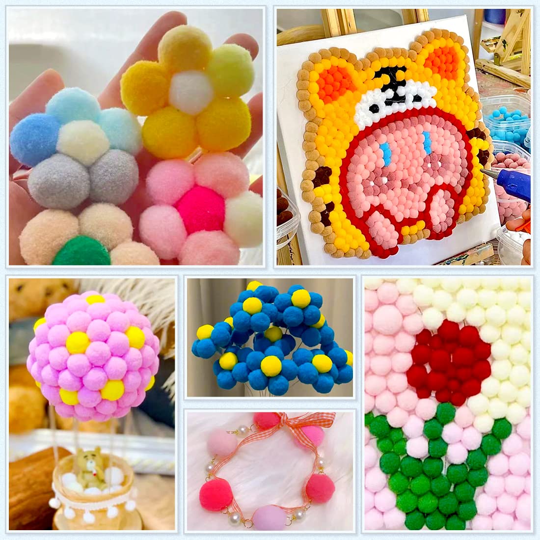 Praisebank Pom Poms, 3600pcs 1cm, 3200 Small Pompom Balls for Arts & Crafts, Soft and Fluffy Craft Pompoms with 400 Wiggle Eyes.(Multi-Colored)